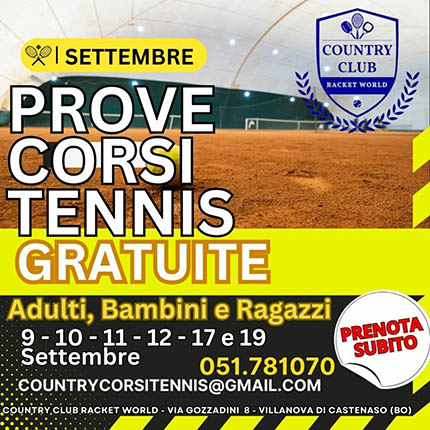 Locandina Prove gratuite tennis - Country Club