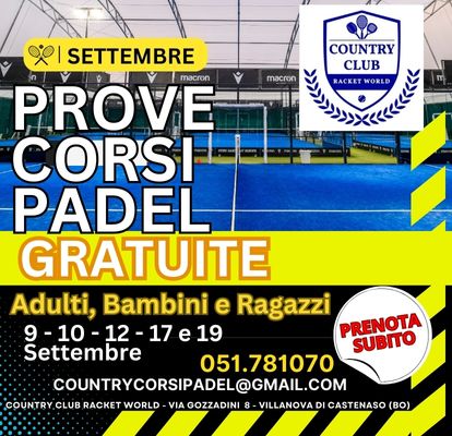 Locandina Prove gratuite padel - Country Club